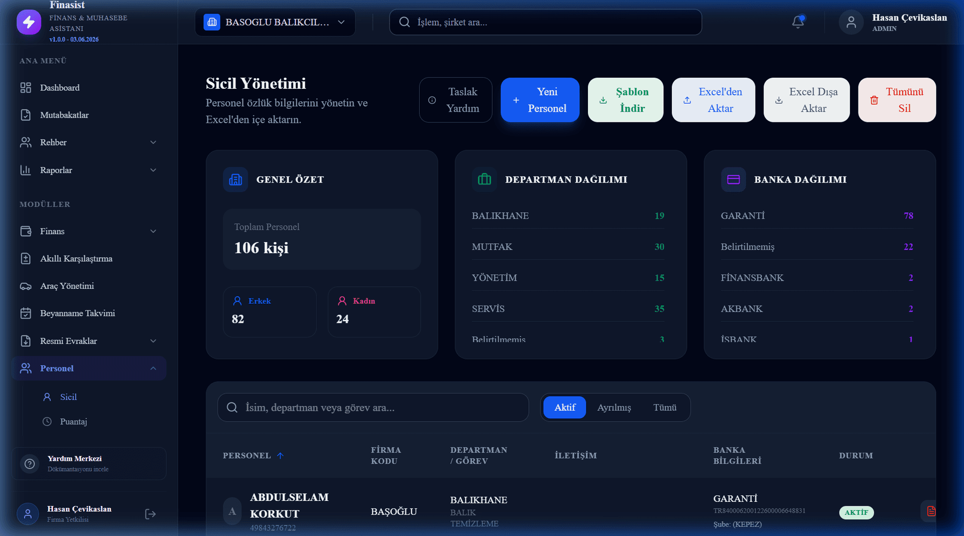 SGK ve Personel Yönetimi Ekranı